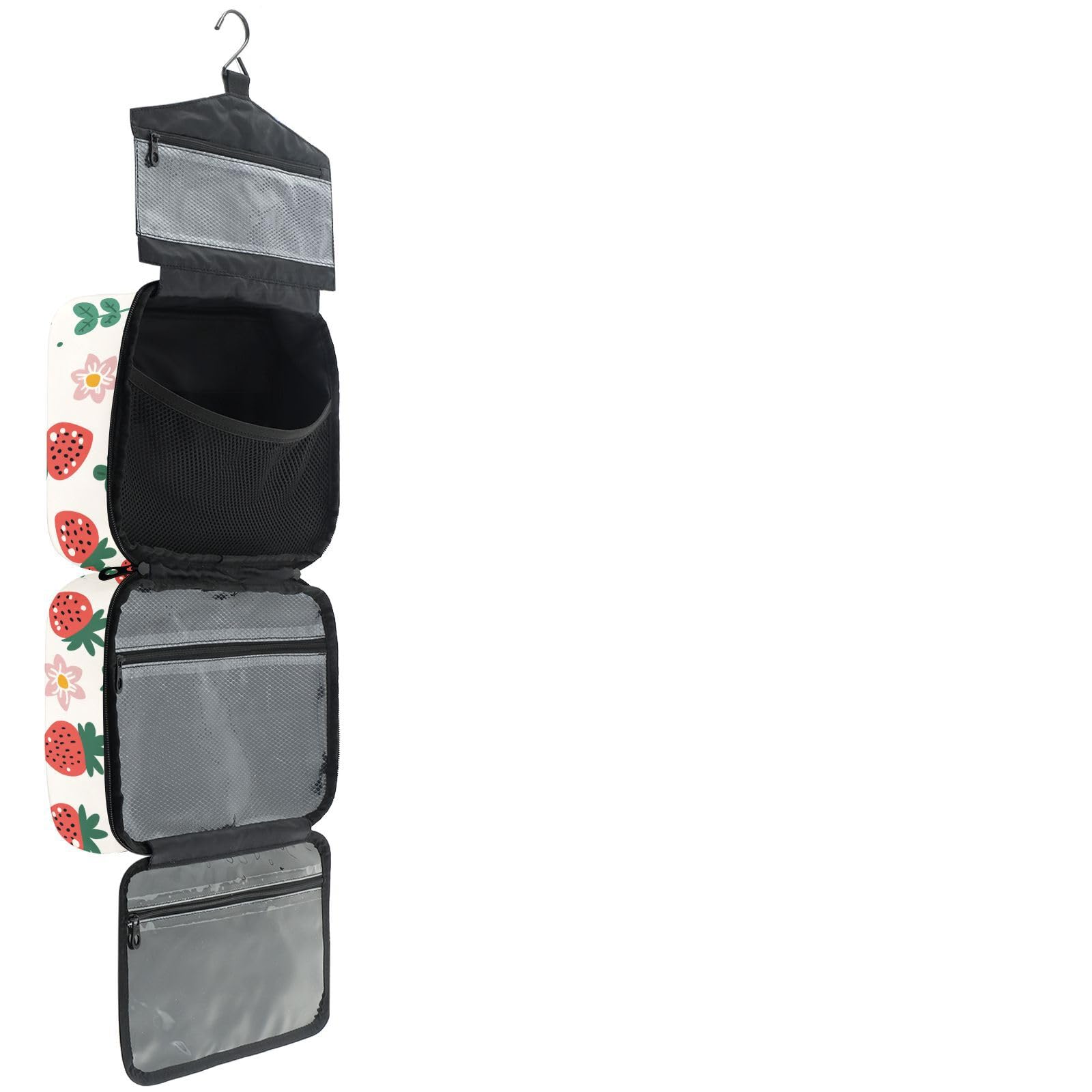 YNNALE Sewing Supply Organizer Bag, Strawberry Floral Pattern Beige Portable Sewing Bags with Pockets&Hanger, Sewing Storage Box Case for Sew Supplies/Kit/Tools/Accessories (BAG ONLY)