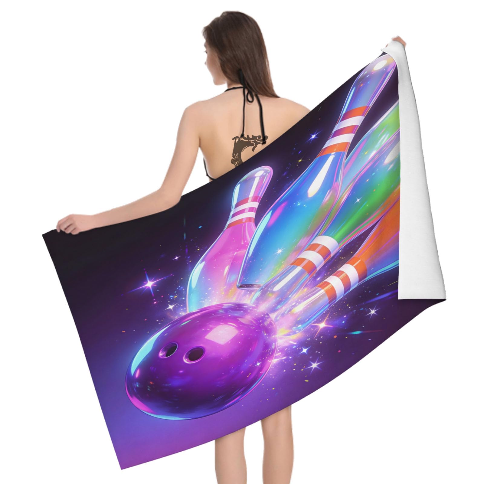 Leichong 3D Bowling Beach Towel Microfiber Soft Quick Dry for Adults, Dreamy Bath Towel Lightweight Soft Absorbent for Travel Swimming Pool Sports, 75 x 150 cm