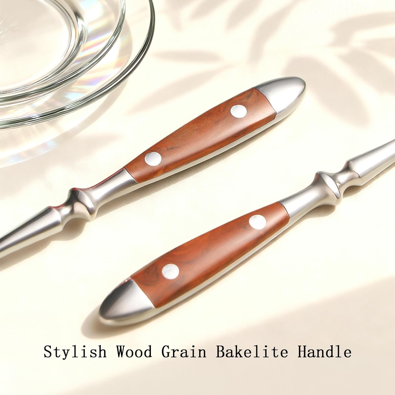 Sporks, 8-Pack Stainless Steel Sporks, 6.9 Inches Salad Forks and Spoons with Wood Grain Bakelite Handle For Dessert, Ice Cream, Salad, Soup, Noodle, Spaghetti, Dishwasher Safe