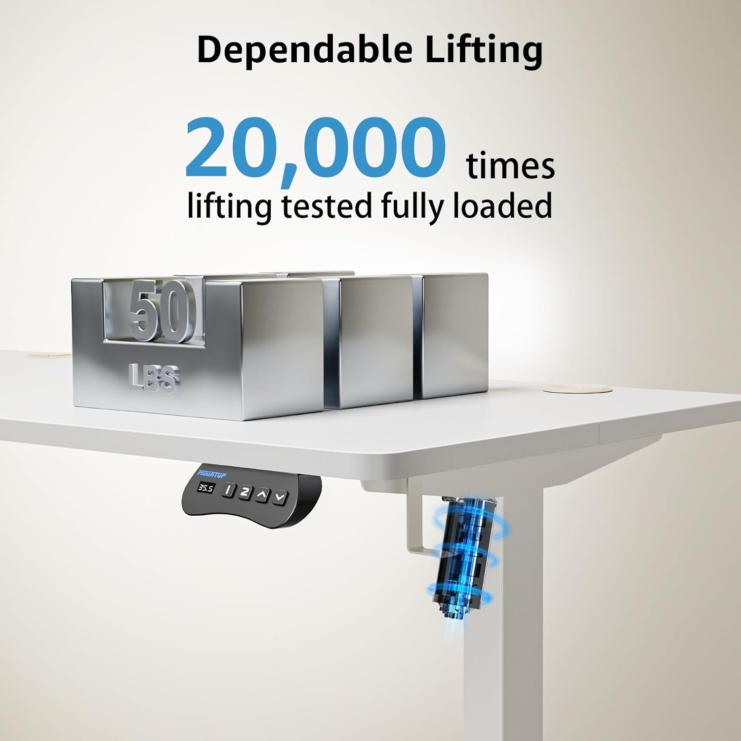 MOUNTUP Electric Height Adjustable Standing Desk, 48 x 24 Inches Sit Stand Desk with Memory Controller, Ergonomic Stand Up Desk for Home Office with Splice Board, White