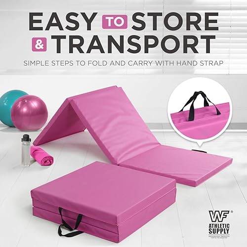 Miniatura 5 de WF Athletic Supply Alfombrilla plegable de tres pliegues con asas de transporte, alfombrilla de gimnasio plegable de 1.5 o 2 pulgadas, alfombrilla