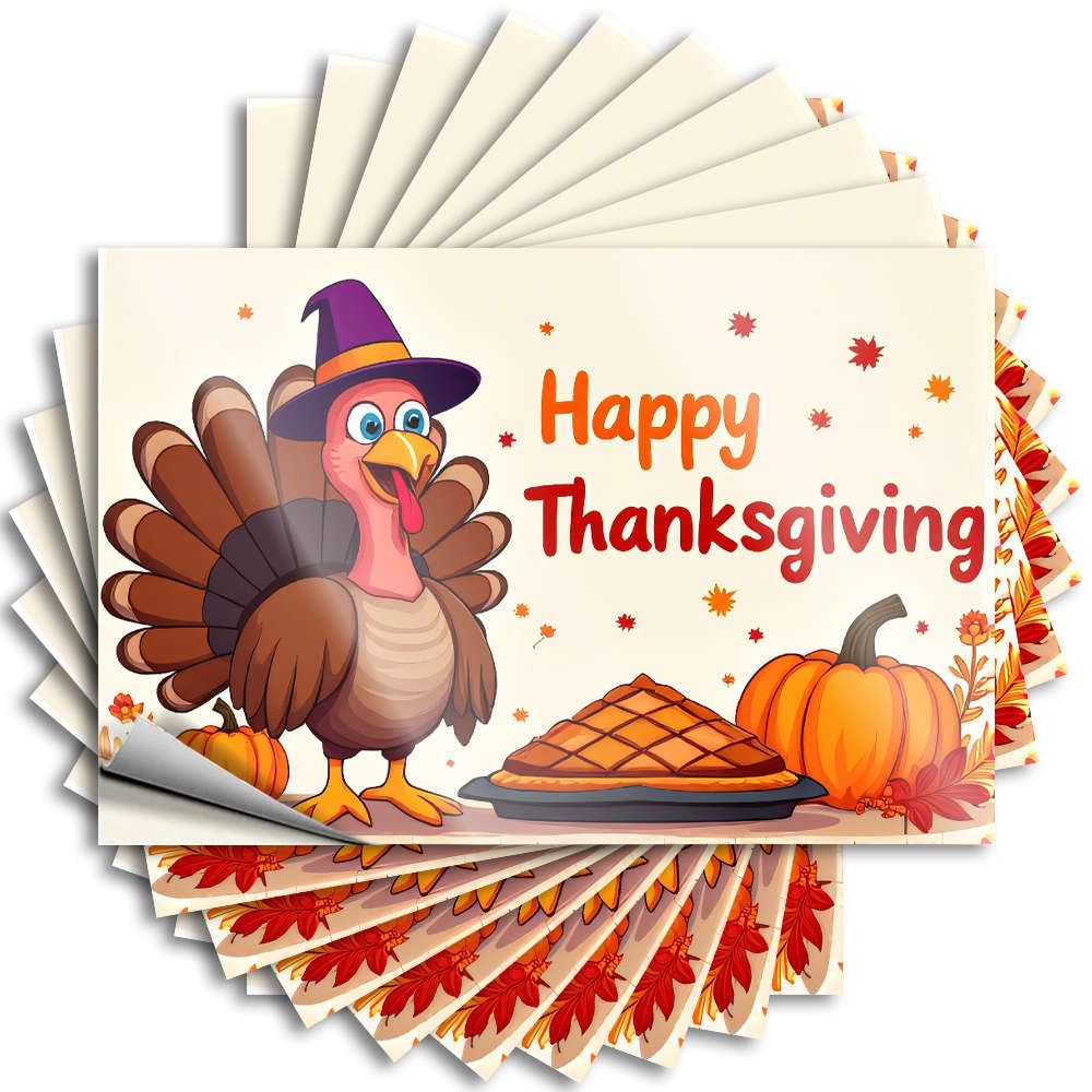 Fzfn Colour Sticker Vintage Bathroom Decor Waterproof Vinyl Sticker | Happy Thanksgiving! Turkey With Pie. Funky Case For Outdoor Diy Projects(12X18cm)
