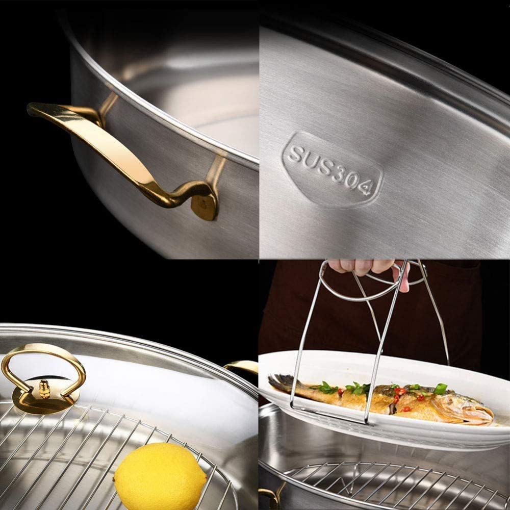 Poêle À Poisson Ovale En Acier Inoxydable, Universel Pour Cuisinière À Induction, Cuisinière Multifonction De Haute Qualité 38 Cm