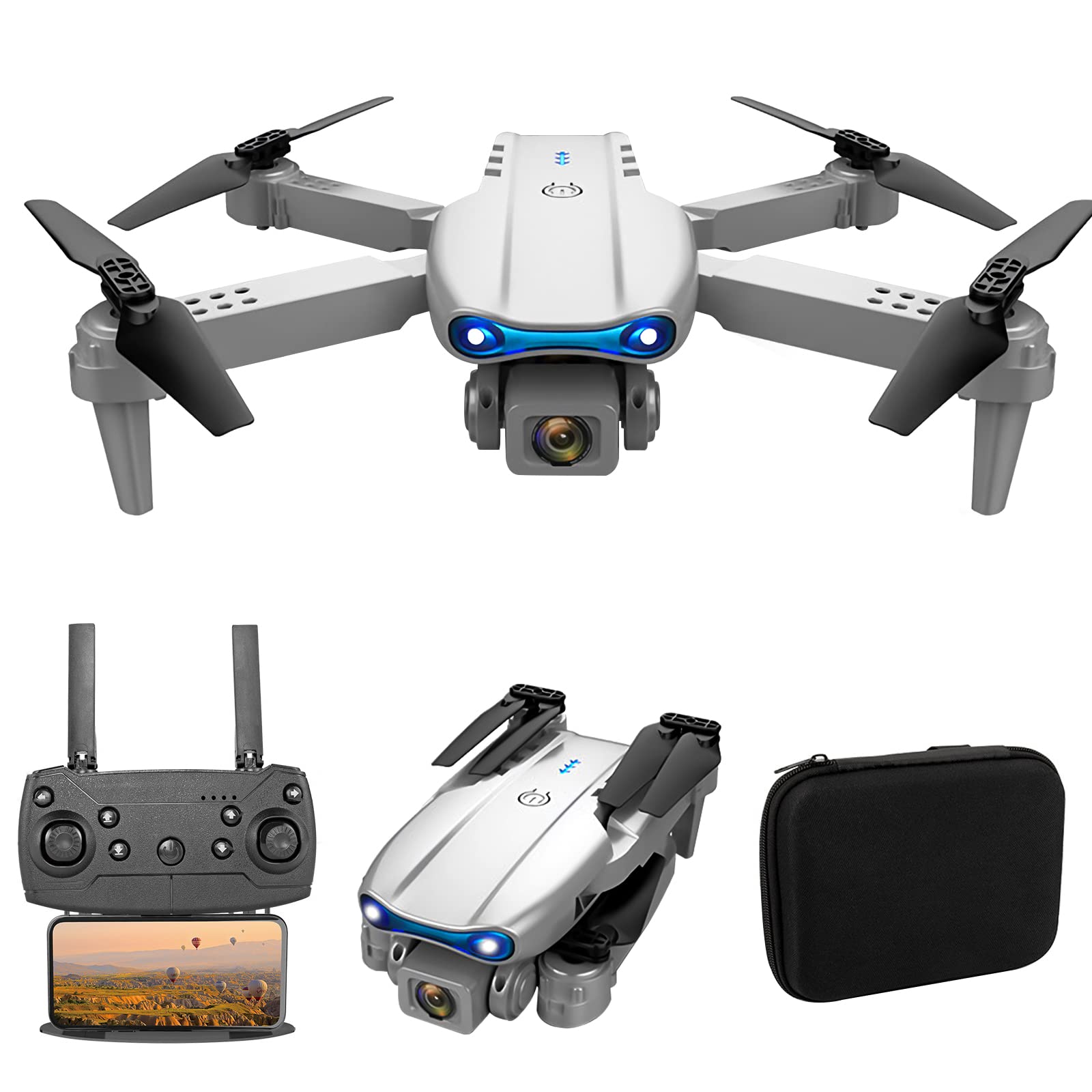 Droni RC Pieghevoli con Fotocamera HD per Adulti, Mini Drone con Fotocamera, Luce LED ad Alta luminosità, modalità Senza Testa, commutazione Doppia Fotocamera 4k, Rotazione a 360°, librazion