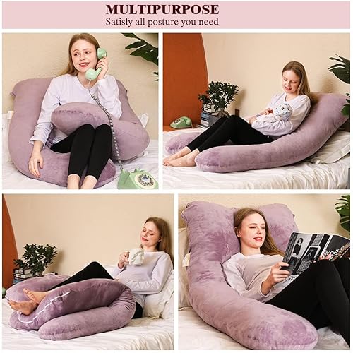 Miniatura 4 de Chilling Home Almohada de embarazo, almohadas de embarazo en forma de U para dormir, almohada corporal de 55 pulgadas para dormir, almohadas