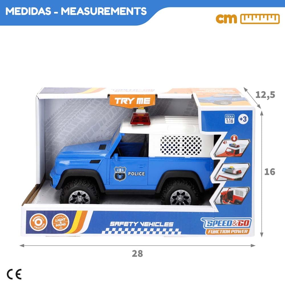 ColorBaby Speed & Go Coche policía Juguete, con Luces y Sonidos, Puertas Apertura Manual, Sistema de fricción, Escala 1:16, para niños a Partir de 3 años (39053)