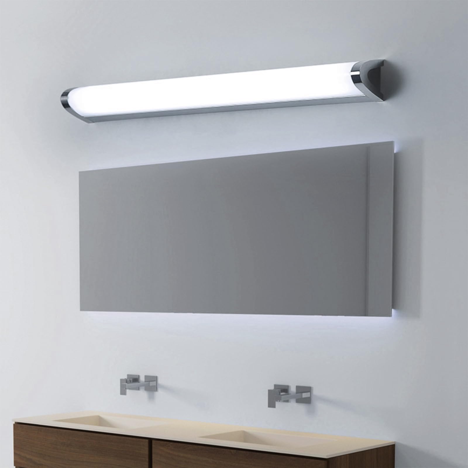 TZSMUM LED Vanity Wall Light Silvery Bathroom Waterproof Wall Sconce Aluminium + Acrylic Long Rectangle Wall Lighting Above Bath Mirror Minimalist Decoration for Under Cabinet (60cm,White Light)