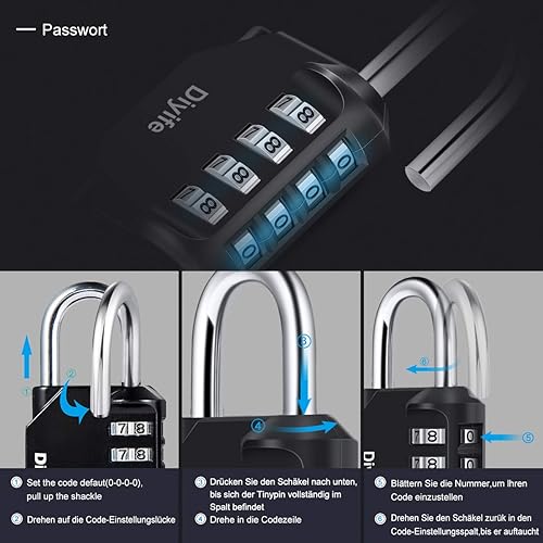 Miniatura 5 de Diyife - Paquete de 3 candados combinados, 4 dígitos para exteriores, impermeable, cierre de combinación de metal y acero plateado, para valla,