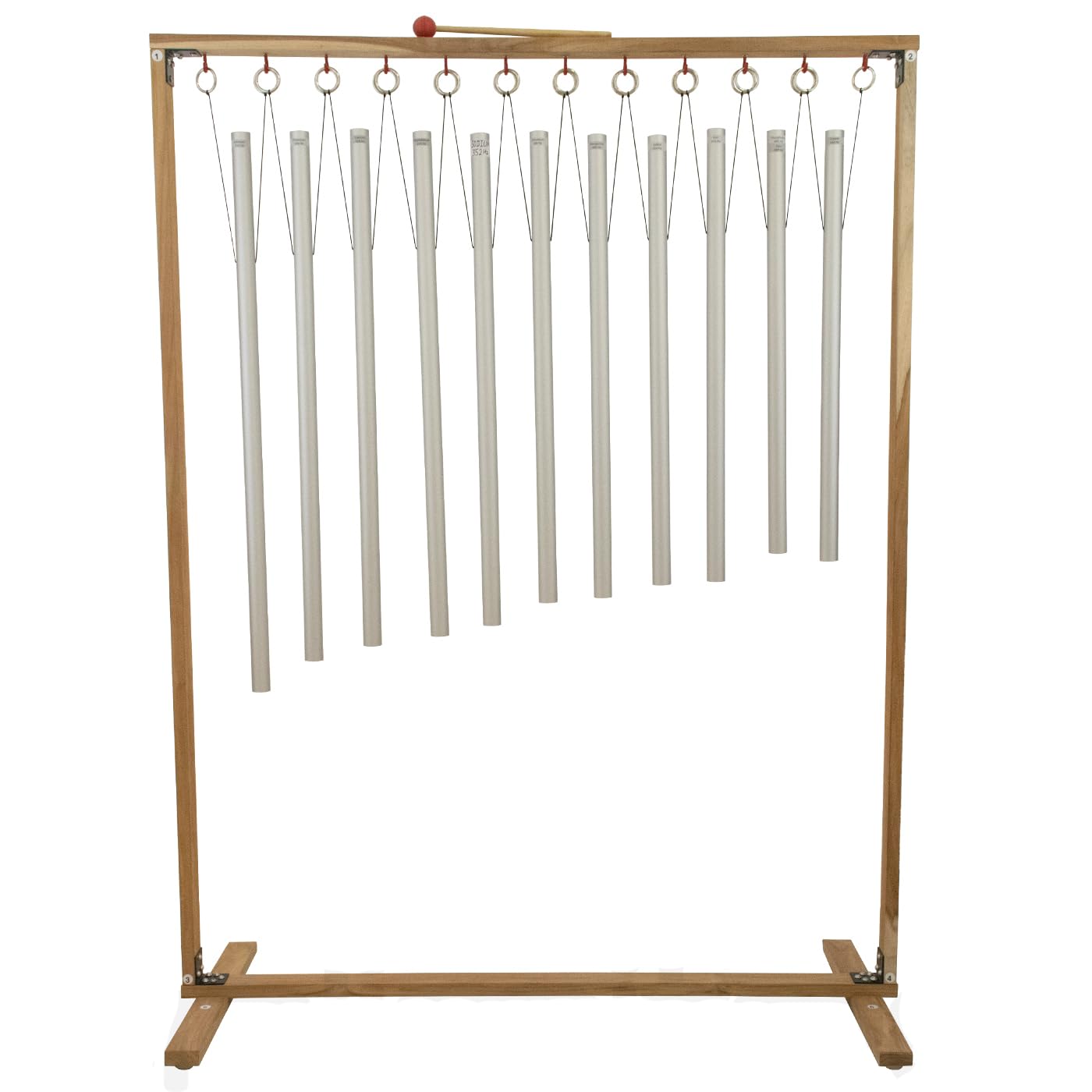 Set of 11 Mineral Nutrient Tuned Healing Chimes with Framed Wood Stand - Includes 11 Chimes, Wood Stand, & Mallet/Tuned to Represent the 11 Mineral Elements in the Human Body