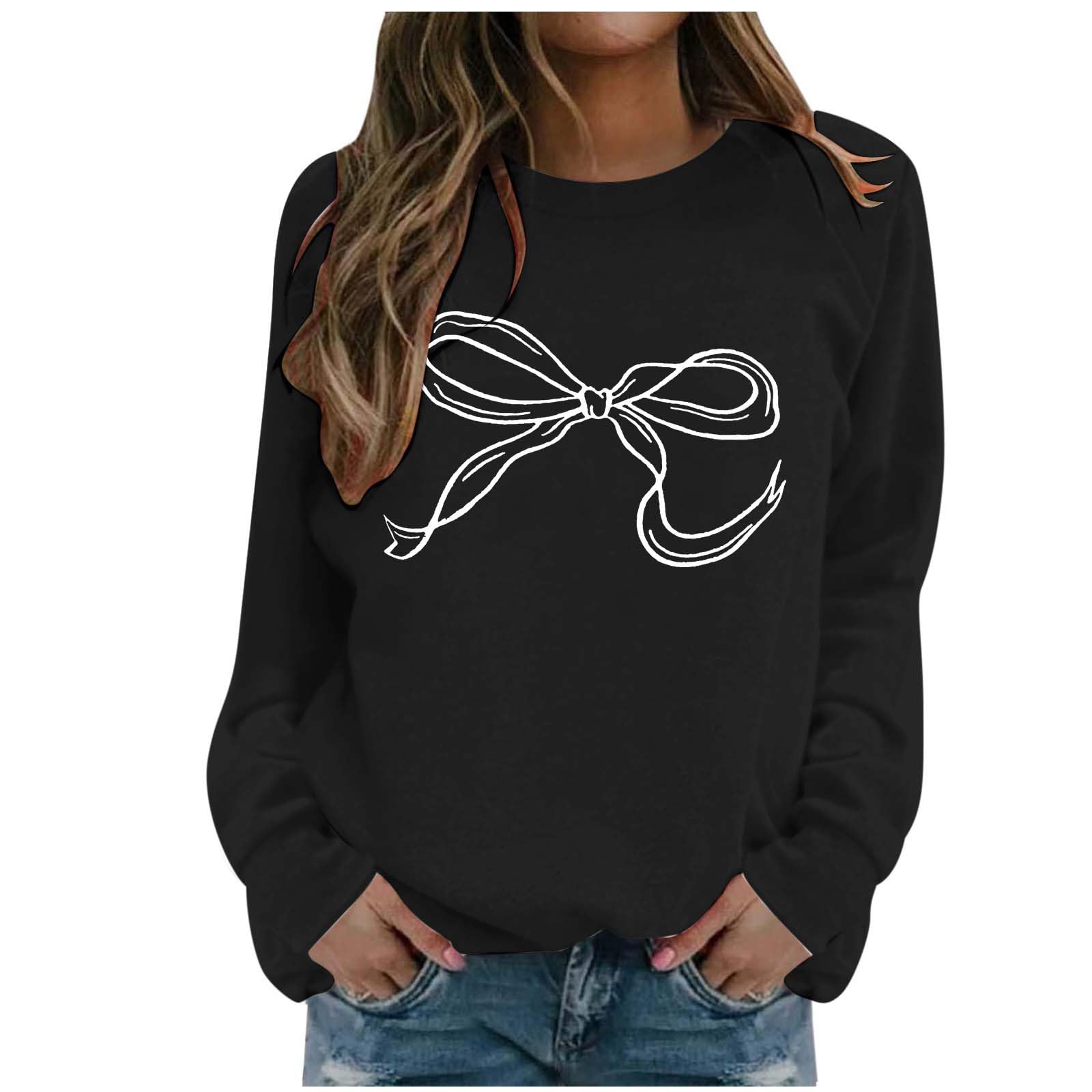 Women Bow Sweater Casual Crew Neck Long Sleeve Pullover Sweaters Y2k Lightweight Knitted Jumper Tops Winter Clothing