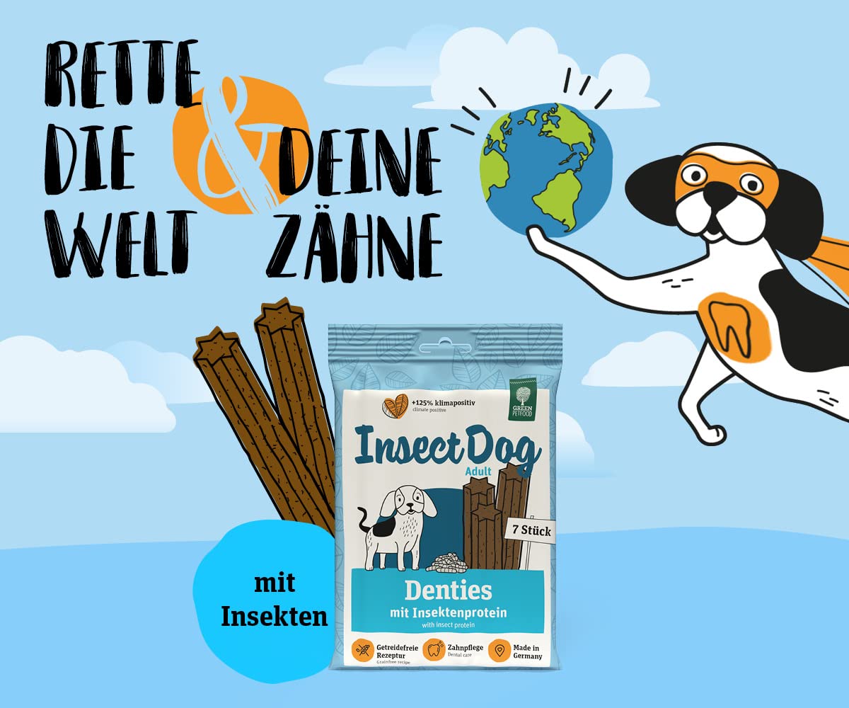 Green Petfood InsectDog Denties (13 x 180 g) | Adult | Premium Kausnack für Hunde | Insektenprotein & Kartoffel | Leckerli, Snack & Zahnpflege in einem | getreidefrei | Ergänzungsfutter | 13er Pack