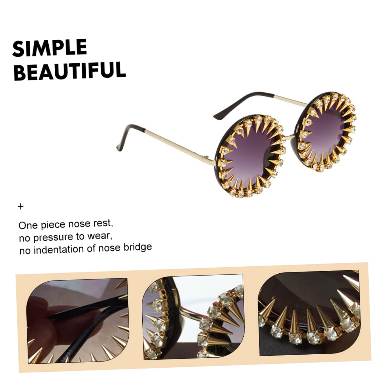 BESPORTBLE Occhiali da sole occhiali di moda anni '70 a forma di retrò annata sunglasses occhiali con rivetti borchiati occhiali rivettati occhiali alla moda occhiali per donna PC Black
