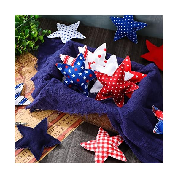   19-Pcs-4th-of-July-Star-Decoration-4-Inch-Independence-Day-Tiered-Tray-Decor-Stuffed-Fabric-Star-Patriotic-Blue-Red-White-Ornaments-Stars-for-Rustic-Home-Table-Craft-Decor