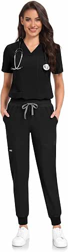 COMENII Scrubs for Women Set, V-Neck Scrub Top & Jogger
