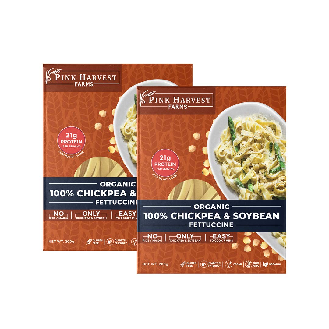 Pink Harvest Farms Chickpea and Soybean Fettuccine Pasta | No Rice - No Maida | Vegan | Gluten Free | High Protein | 2 x 200gm Pack (B08PKL8Q2W) Amazon Price History, Amazon Price Tracker