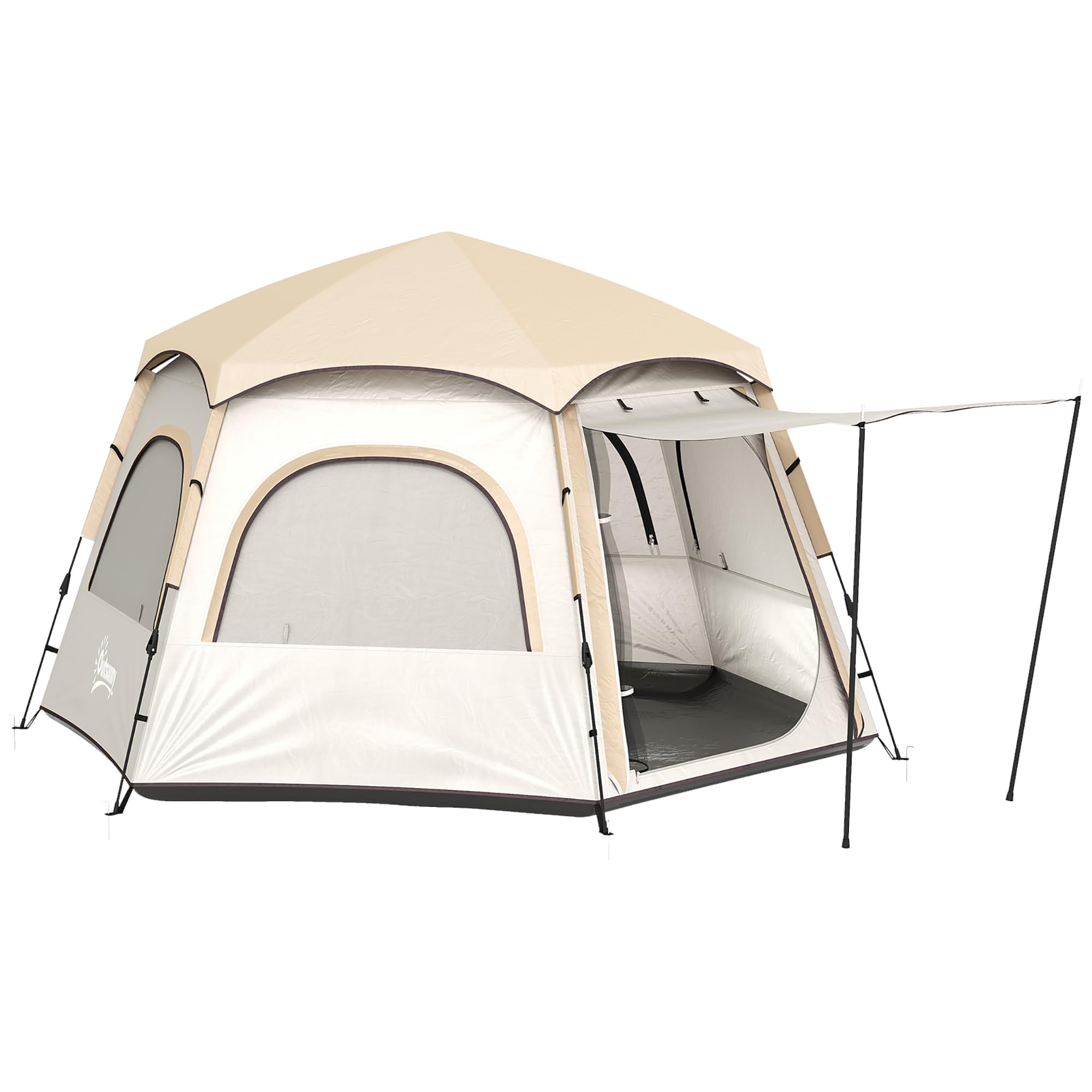 Outsunny Tienda de Campaña para 2-​4 Personas Tienda de Camping Plegable con Fácil Instalación Ventanas de Malla Gancho y Bolsa Transporte Protección UV Impermeable 3000+ para Senderismo Blanco y Beige