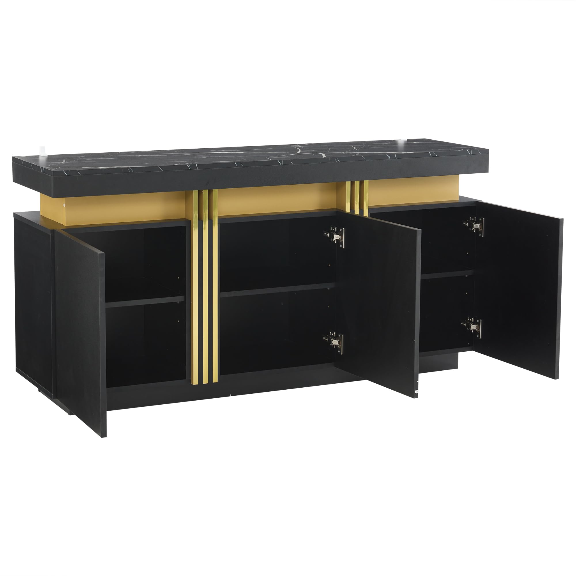 Moderna pantalla aparador, 3 puertas, armario de comedor con divisores ajustables, perfecto para cocina, salón, comedor, pasillo, armarios anchos sin asas 140 x 38 x 70 cm (negro)