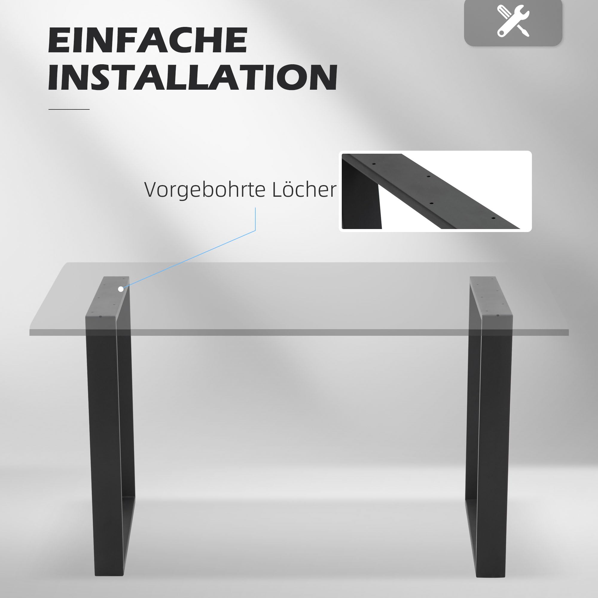 HOMCOM Tischbeine mit Bodenschoner für Esstisch 2er Set 60 x 72 cm Schwarz | Möbelfüße aus Metall, Tischgestell, Tischkufen, für Schreibtisch, Nachttisch