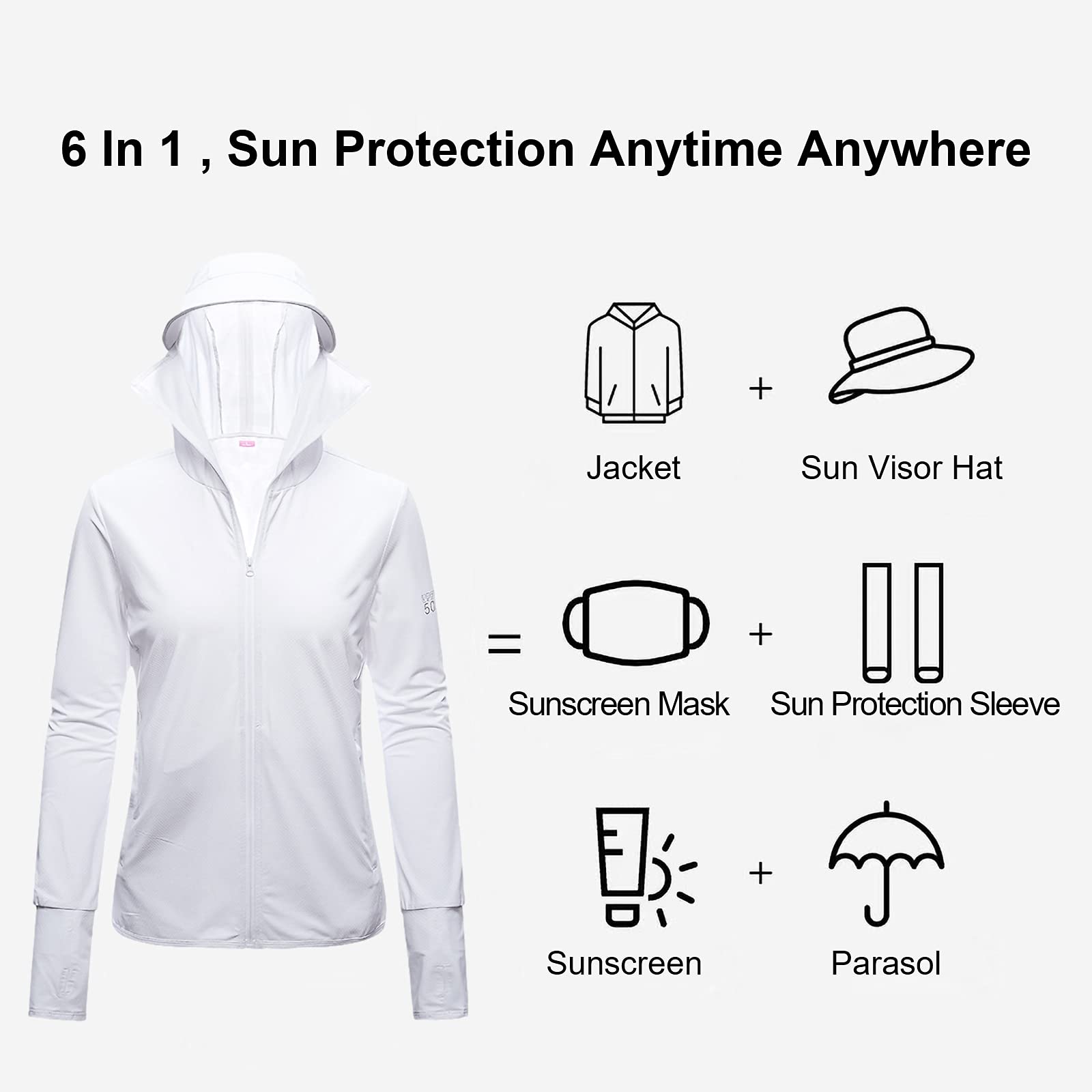ANUFER Mujer UPF50+ Protección UV Chaqueta Encapuchada Ligera Secado Rápido Exterior Ropa Deportiva
