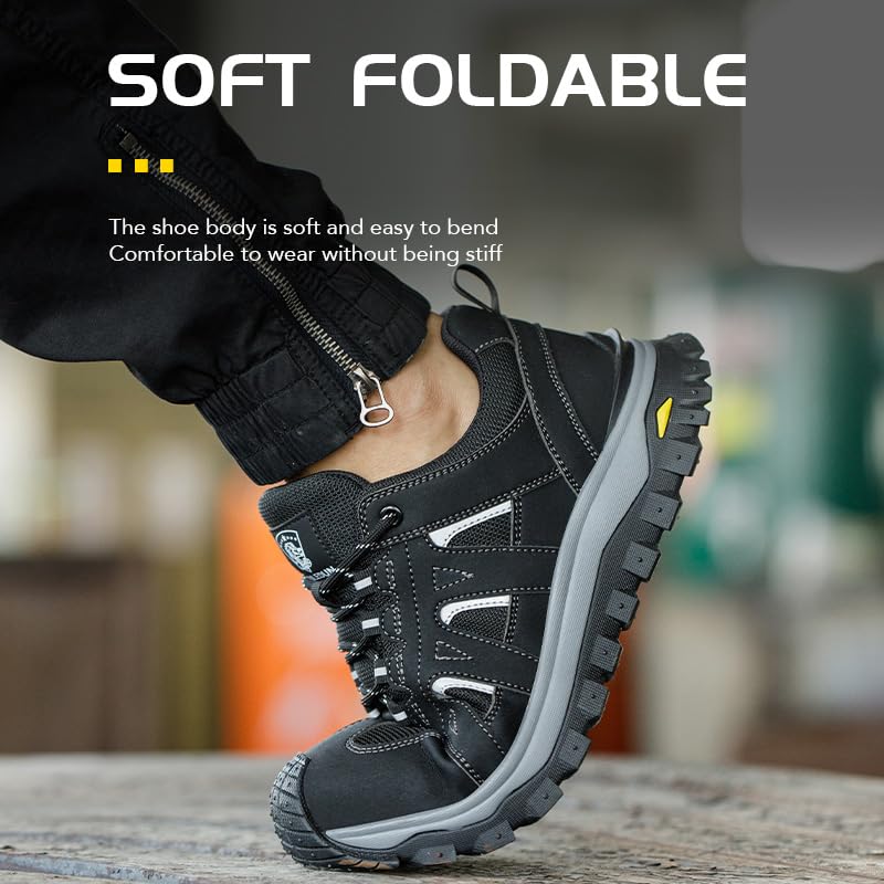 Image of Steel Toe Work Shoes for Men - Non Slip Safety Shoes, Comfortable Wide Toe, Lightweight & Durable Work Sneakers