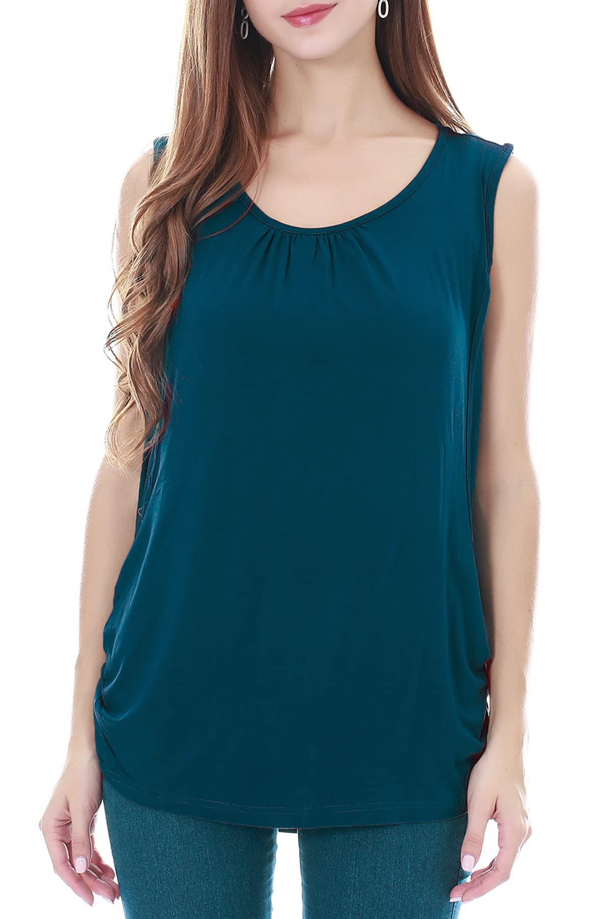Smallshow Women's Teal Maternity Nursing Tank Top Summer Sleeveless Breastfeeding Clothes,,L