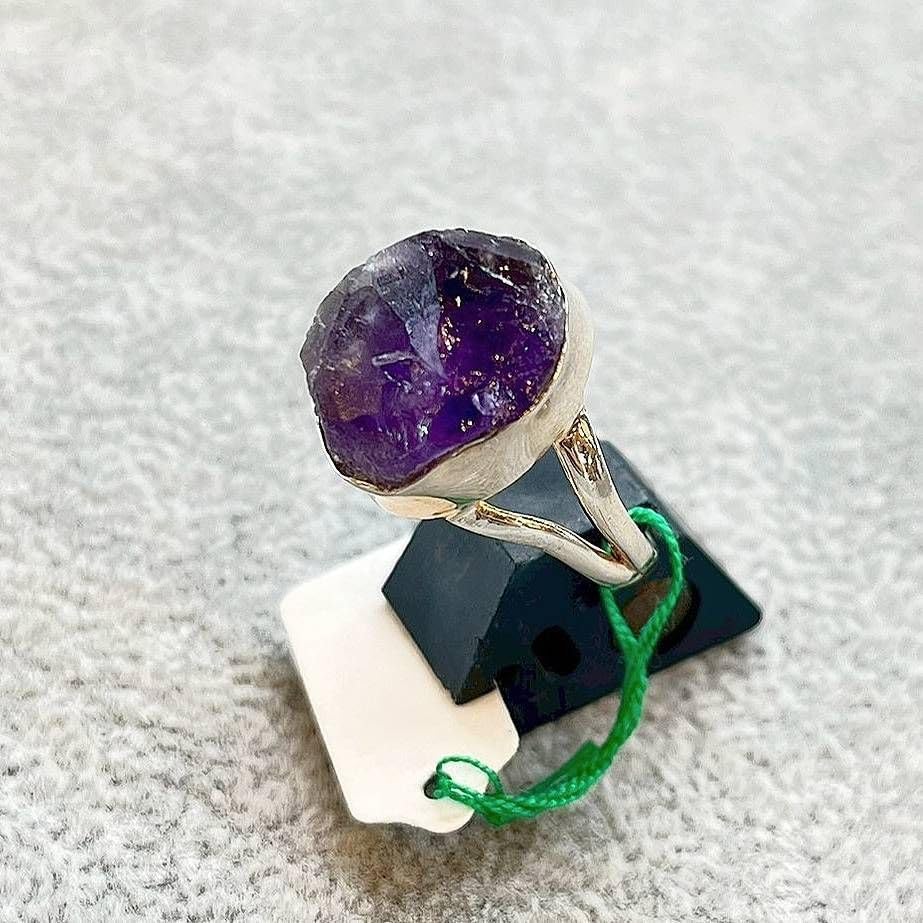 【アリフ】シルバーリング アメジスト 15号 シルバー925 925刻印 天然石 指輪 原石風カット ハンドメイド 一点もの 手作り