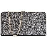 Schulterriemen Vain Secrets Damen XXL Abendtasche Clutch Schwarz Pailletten Strass Umhängetasche