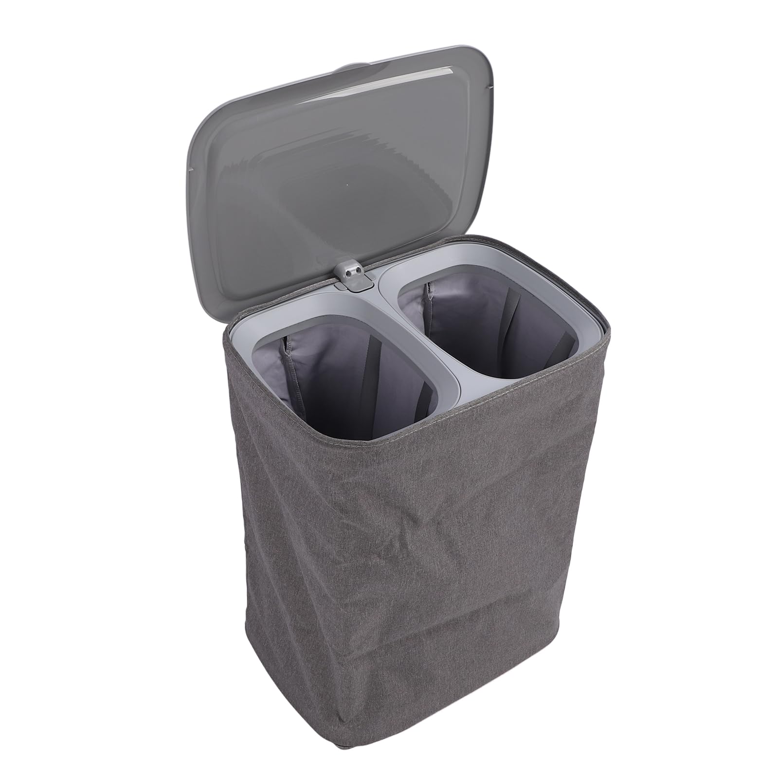 Cesto Portabiancheria Portatile in Tessuto, Doppio Scomparto, Organizer per Bagno, Camera da Letto, Ripostiglio, Bianco (S50L)