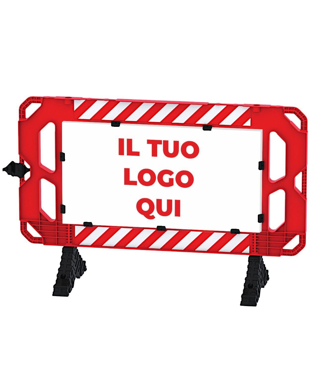 Transenna stradale pubblicitaria, in policarbonato robusto alleggerito, con pannelli personalizzati intercambiabili, dimensioni: 150 x h 100cm, piedini in gomma (due lati personalizzati)