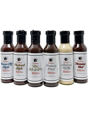 Premium Salsa BBQ Paquete de 6 variedades regionales Salsa barbacoa blanca Alabama Salsa BBQ Carolina Gold Salsa BBQ Kansas City Salsa de mopa