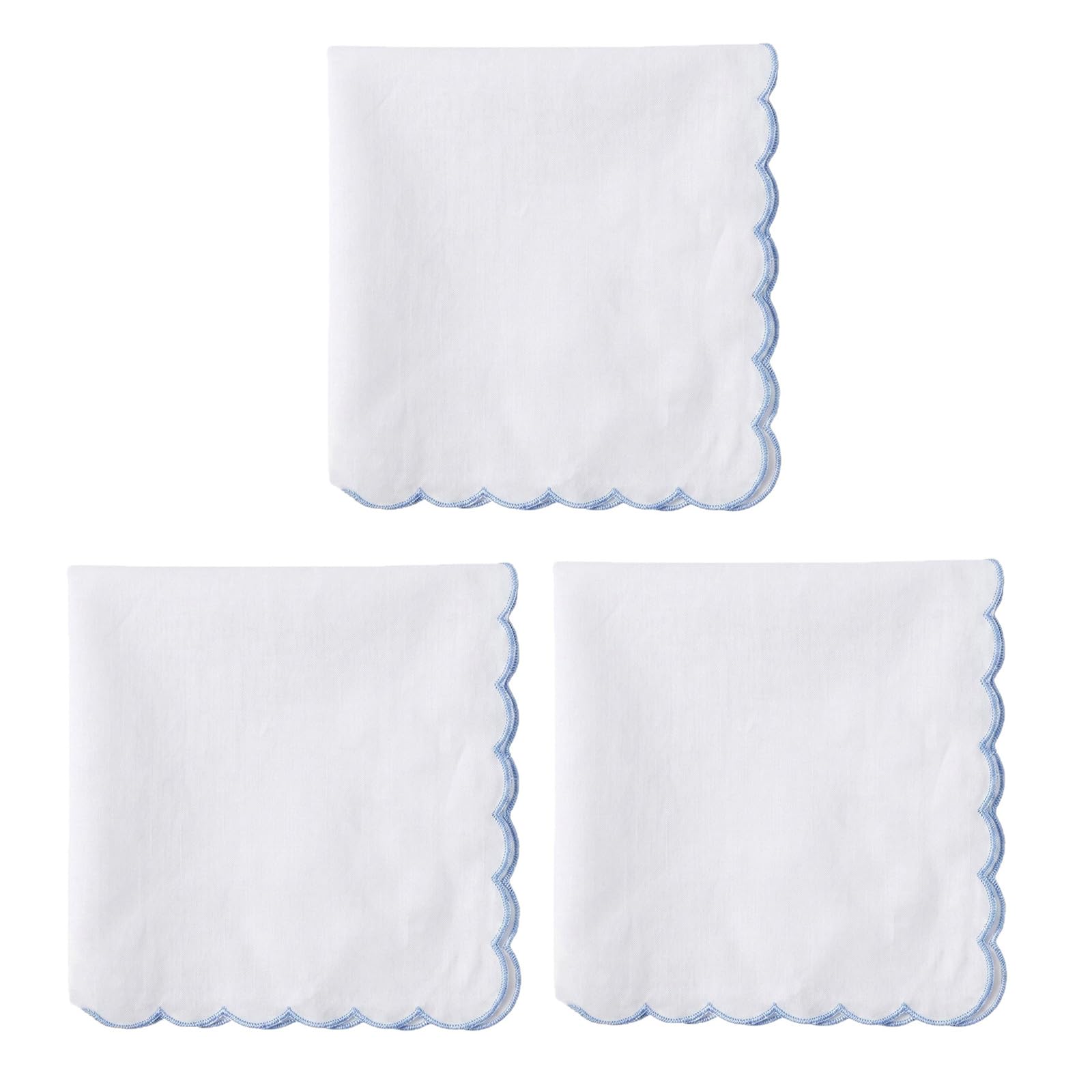 carotoe Handkerchief Cotton Fabric Hankies with Decorative Blue Embroidered Scalloped Edging Pocket Square Towel for Sensitive Skin Absorbent Cotton Square Towel