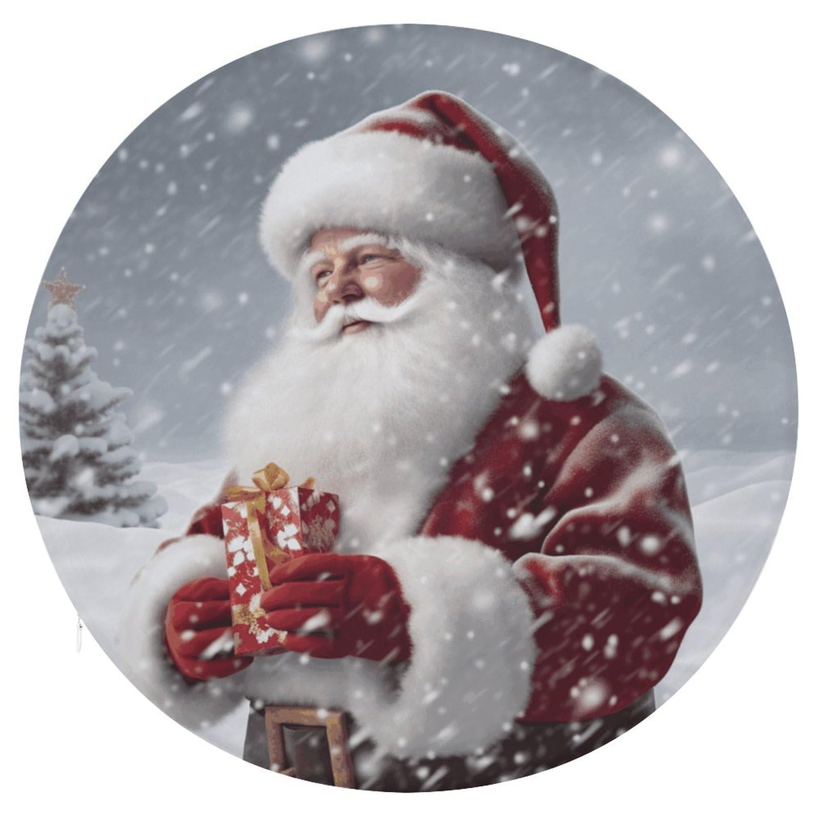 JTREHY Santa Claus Snow Secenry Cushion Soft Breathable Round Cushions Multi-Functional with Zipper Floor Pillows Cushion for Various Indoor Occasions Chair Pad