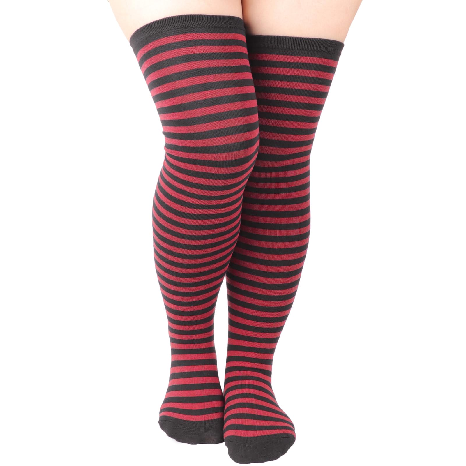 DRESHOW Plus Size Thigh High Socks Striped Over Knee Long Boot Stockings Knee High Tube Socks Leg Warmers for Women