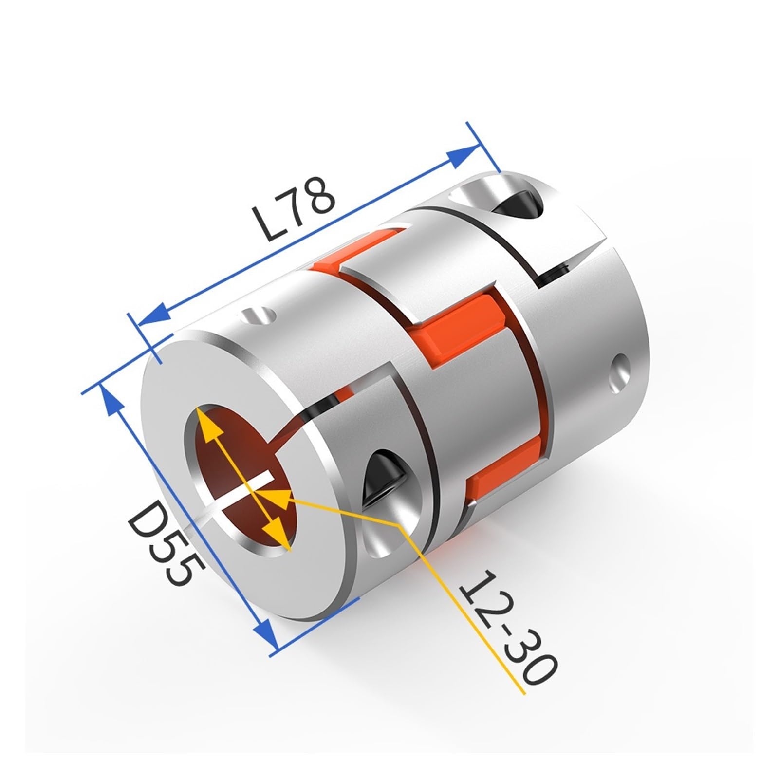 Acoplamiento Acoplador Flexible de Aluminio de 4 mordazas D55L78 Eje de Acoplamiento elástico de Motor de araña 12/14/15/16/18/19/20/22/25/28/30 mm(16x16)