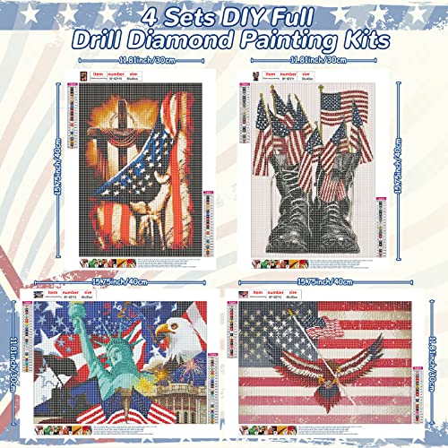 Leinuosen Independence Day Diamond Painting Kits For Adults 4 Pack 5D Military Diamond Art Patriotic Drill Diy American Flag Diamond Painting For Boys Home Wall Holiday Craft Decor, 12 X 16 Inches #TOP1