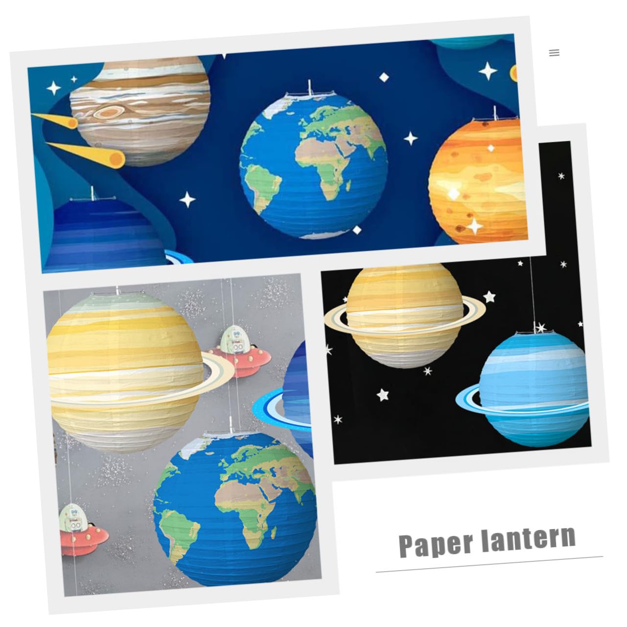 KOMBIUDA 8 Stück Papierlaternen Planeten Motiv Metallrahmen Weltraum Deko Für Kinderzimmer Party Hängend
