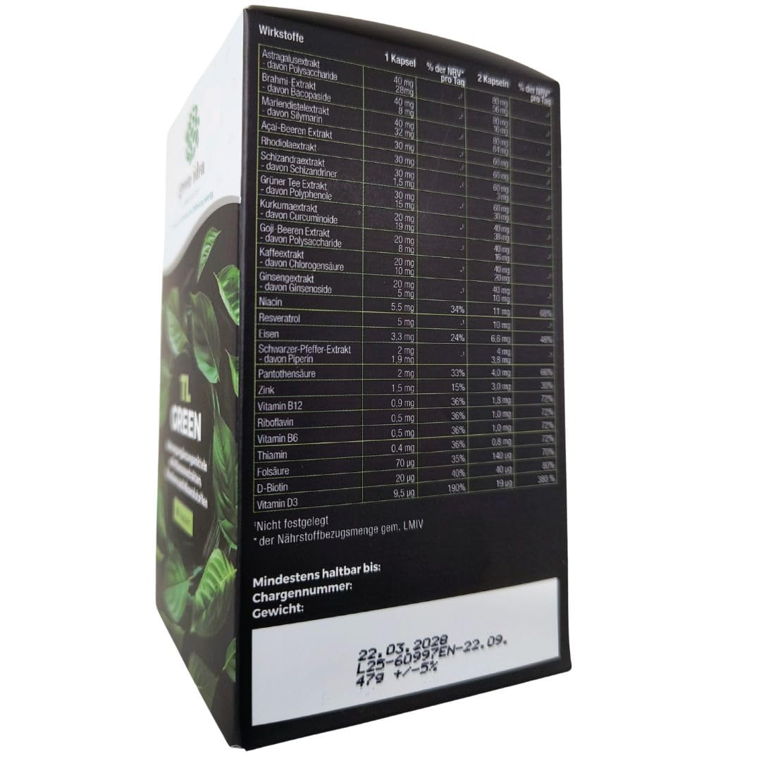 Green idea LONGEVITY TL GREEN Kapseln 90 Stück – Longevity Komplex mit Grüntee Extrakt, Astragalus, Resveratrol, Rhodiola, Selen, Zink, Vitamin D3 & B-Komplex – veganes Nahrungsergänzungsmittel