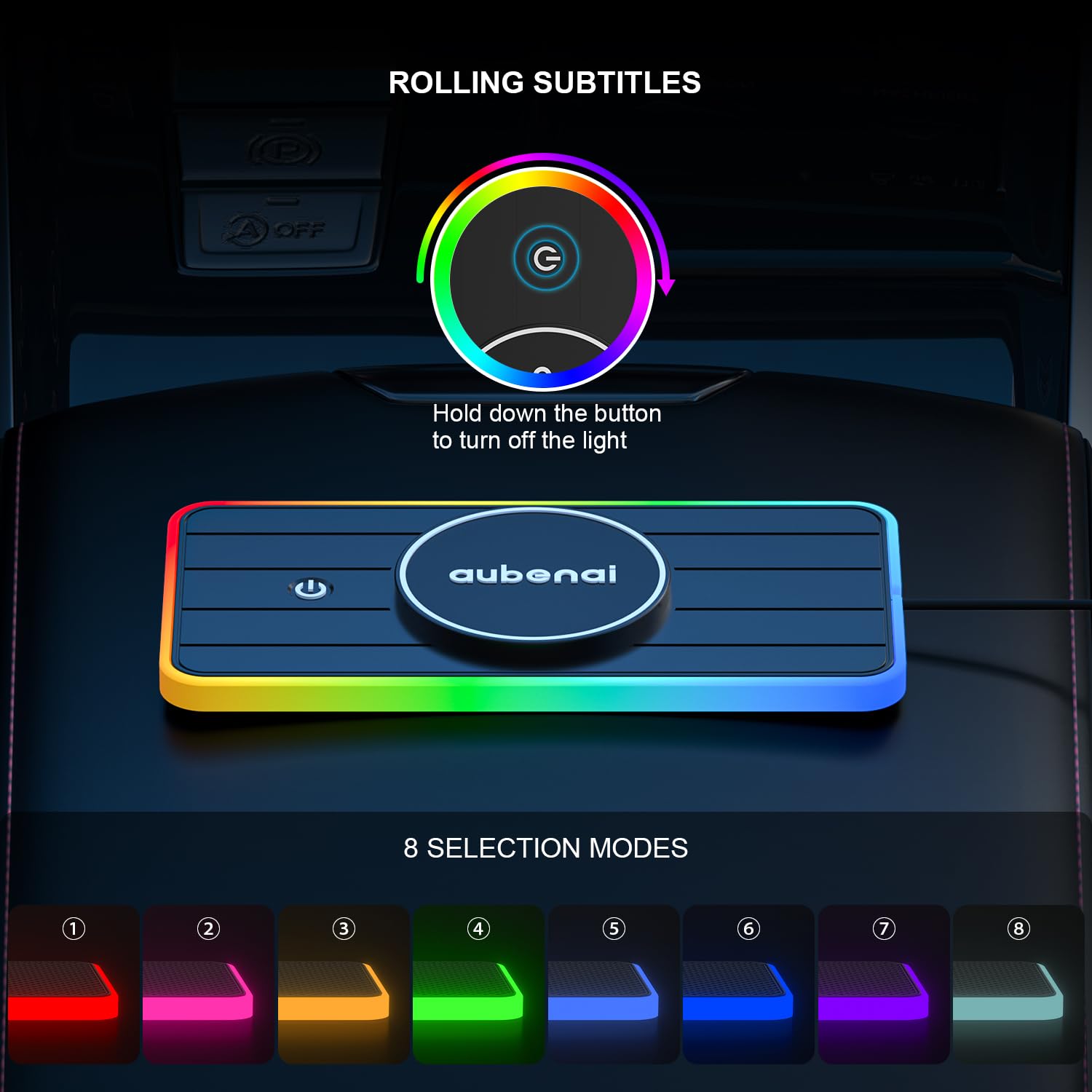 für MagSafe Auto Ladegerät Pad, 15W RGB Magnetische Wireless Car Charger Matte, Auto Magnetische Induktive Ladestation mit 70cm USB-A Verlängerungskabel Kompatibel mit iPhone 16 15 14 13 12