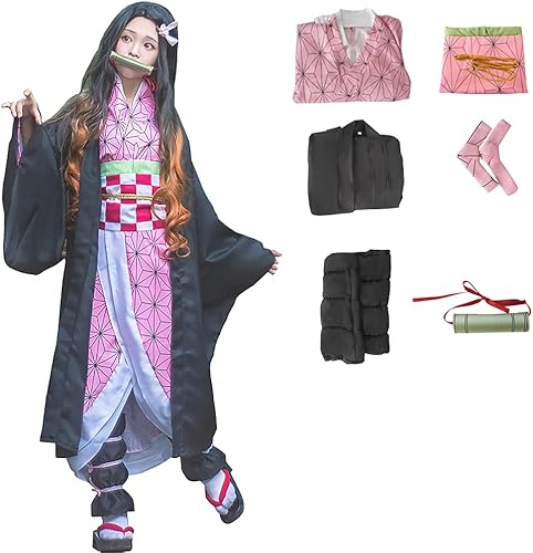 Disfraz de cosplay Kamado Kimono Cosplay con bata negra para mujer y niña