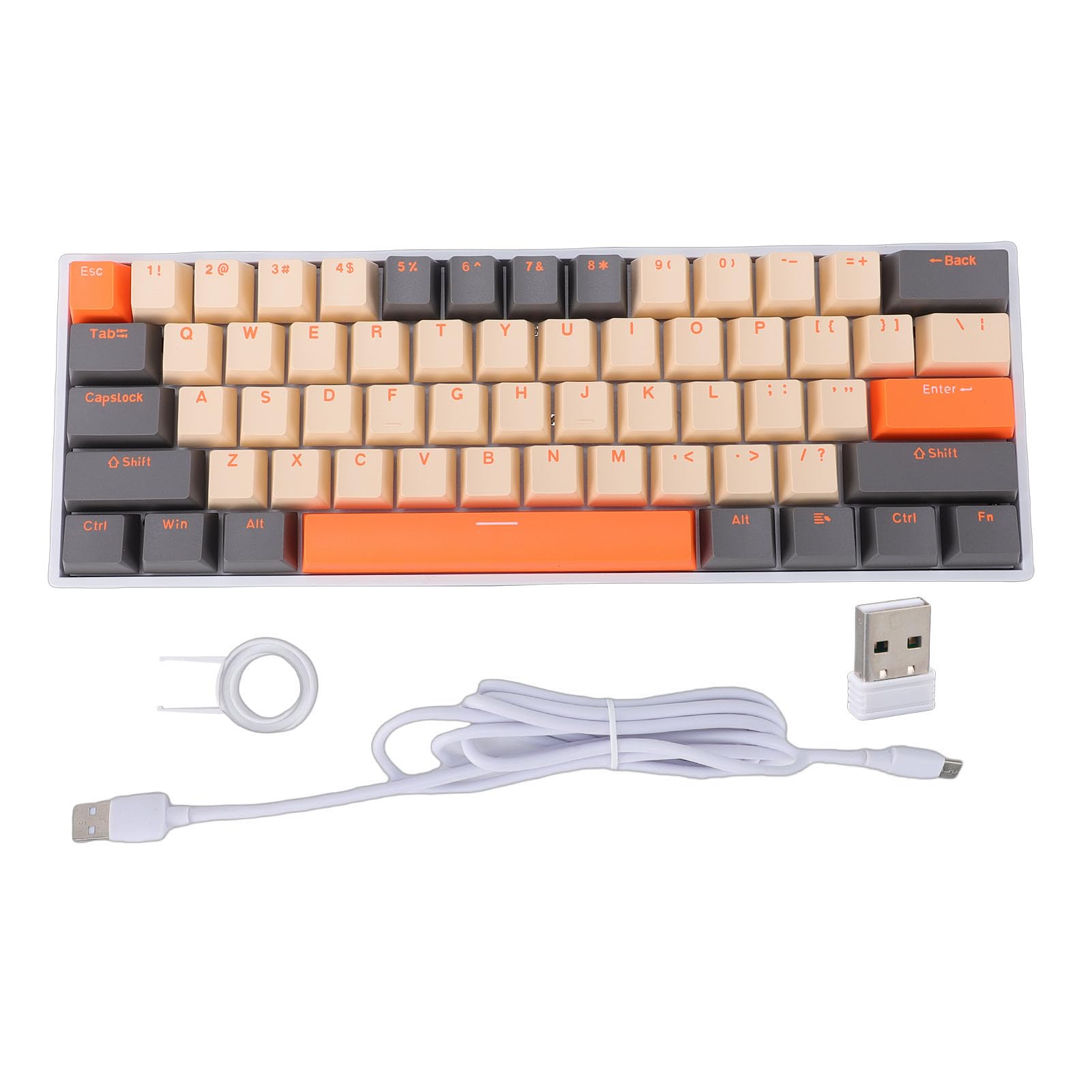 Clavier Mécanique sans Fil à 3 Modes, Clavier de Jeu Filaire BT 2,4 GHz avec Interrupteur, D'ordinateur Compact à 61 Touches pour Le Travail et Les Jeux (Orange)