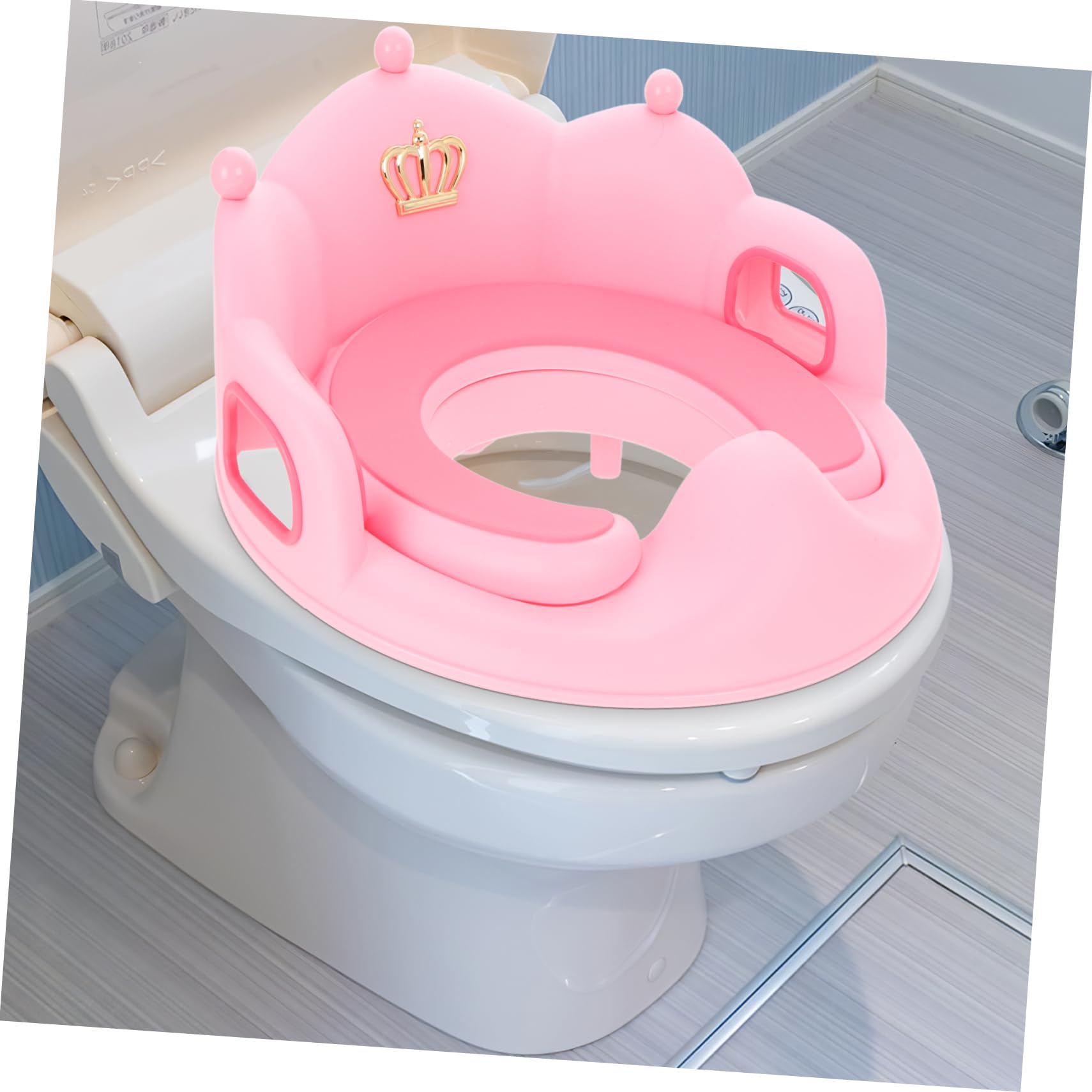 Riduttore Wc per Ragazzo Ragazza e Bambine con Cuscino Morbido Staccabile, Design Portatile in Pp Rosa, Facile da Pulire con Maniglia Robusta e Schienale per Uso Domestico
