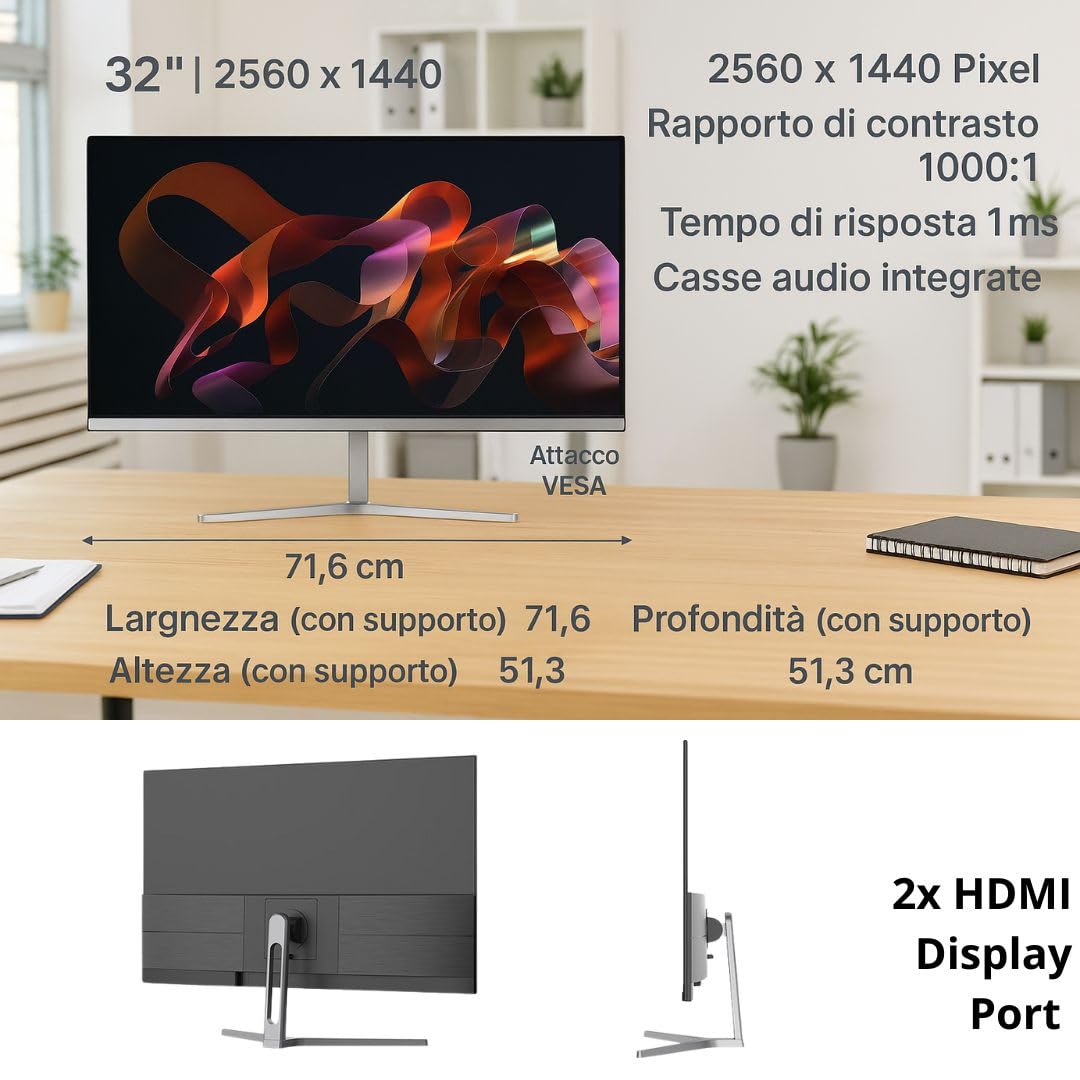 Lenovo PC Fisso Postazione Completa | Intel Core i7-8700T, 32GB RAM, SSD 1TB, Monitor 32"/27" Nuovo | Tastiera e Mouse Wireless | Wi-Fi, HDMI | Windows 11 Pro + Office 2021 PC ricondizonato (P + 32")