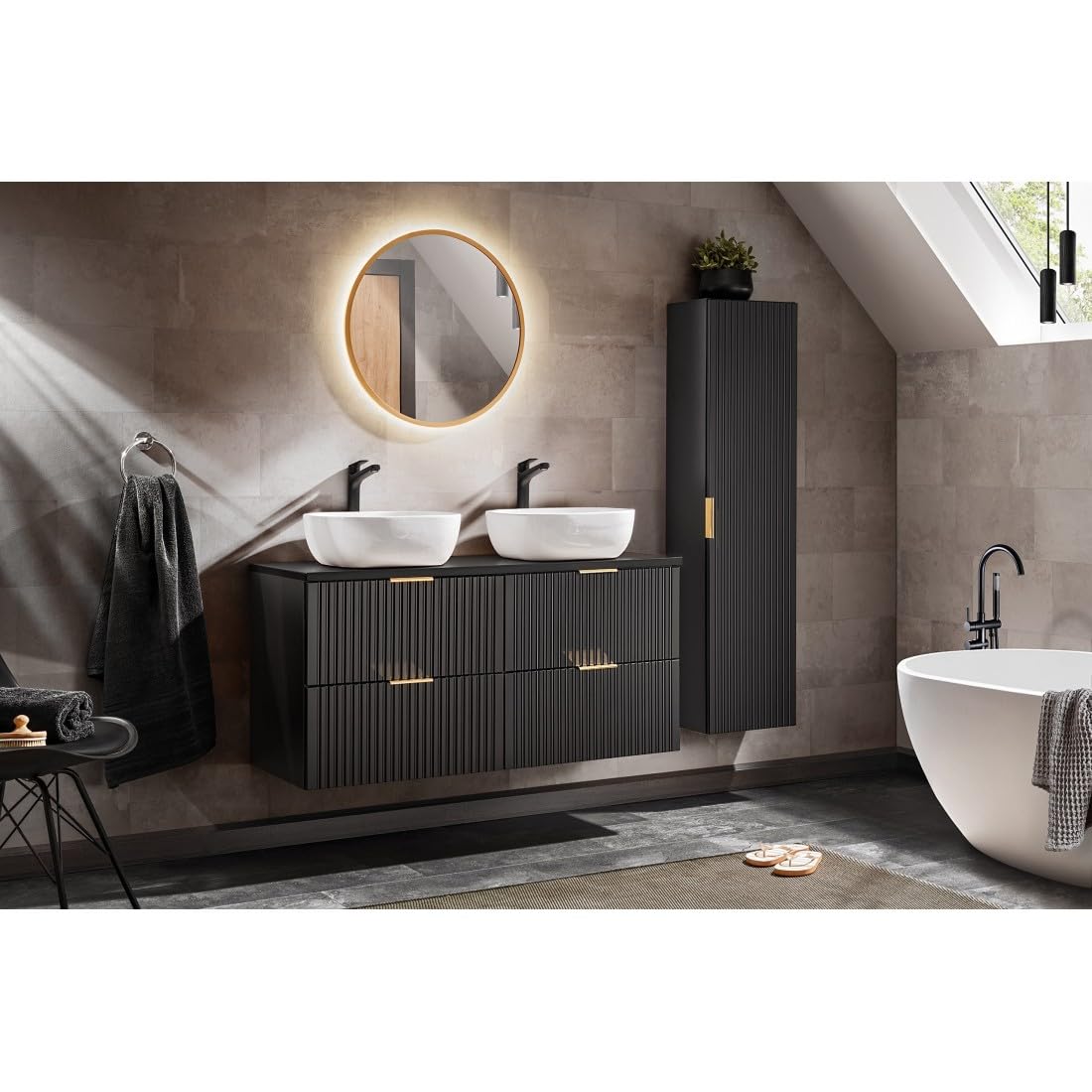 Meublorama Piano Lavabo NOXERA – 120 cm – Nero opaco – Per Lavelli da Posare – Finitura Elegante