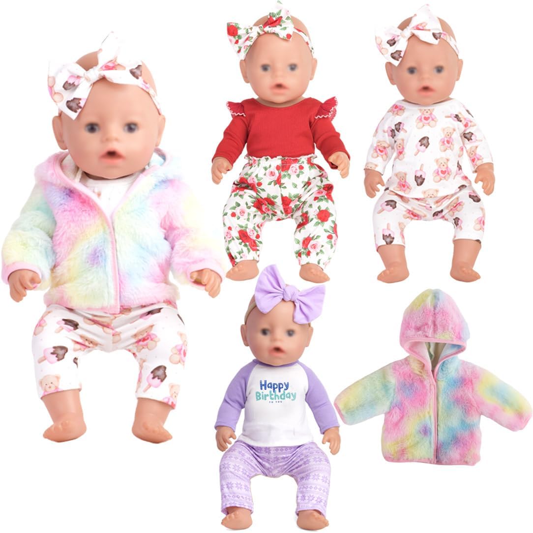 New Born Baby Doll Clothes, Coat, Pajamas, Bodysuits Outfits for 14 Inches to 18 Inches Dolls, 15 Inch Baby Dolls, 10 PCs in Total Clothes and Accessories