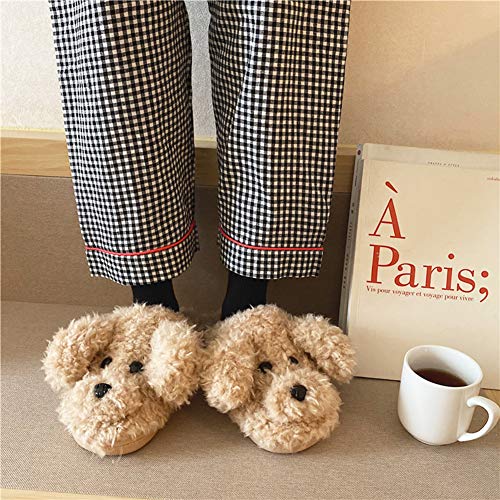 SGVAHY Slippers for Women Fuzzy Cute Slippers Indoor and Outdoor Slippers Teddy Dog Non-Slip Sole Cool Funny House Shoes Washable Slippers for Girls Teens Spring Autumn Winter (Teddy White, 7-8)4