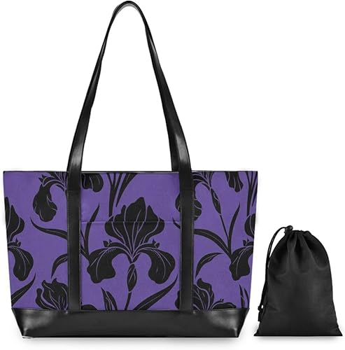 Miniatura 2 de Indigo Black Flower Bolso de mano de moda para portátil con cremallera para la universidad con bolsa de almuerzo ejecutivo para mujer