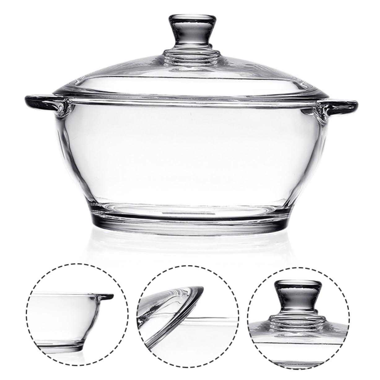 Hohopeti Hausherd Glas Schmortopf 1,5 L mit Deckel und Doppelgriff Hitzebeständig für Babybrei und Milch im Einfachen Design