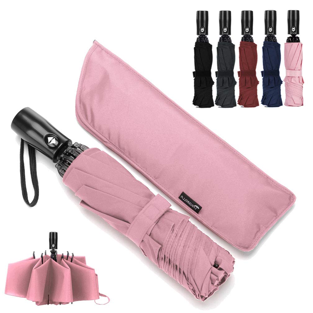 Umbrella Compact Travel Umbrella Windproof Inverted Easy Close Umbrella Auto Open Close - Pink