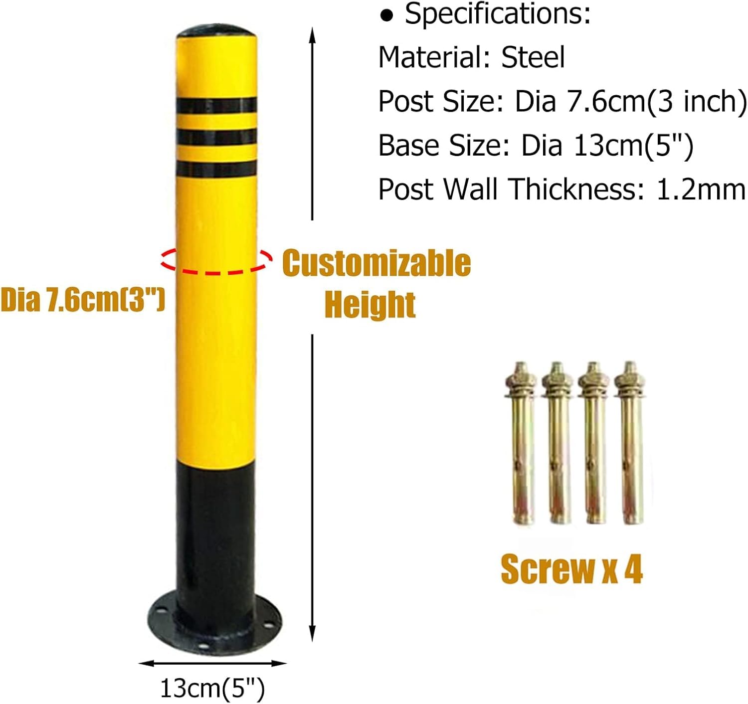 Générique Poteaux de signalisation réfléchissants Jaunes - Borne en Acier Durable de 50 cm (20 po) pour Le Blocage des allées, la sécurité des stationnements et Le balisa