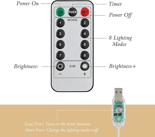 Miniatura 7 de Decoración para árbol de Navidad con 8 modos de iluminación, luz superior para árbol de Navidad con purpurina, alimentada por USB, adorno decorativo